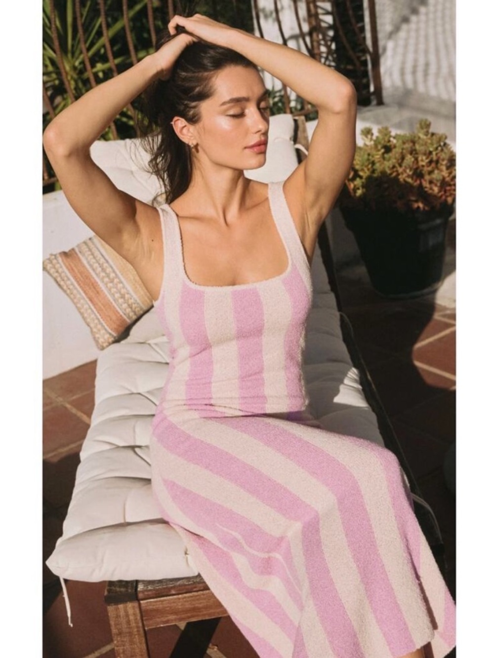 ABLE Lilac Cream Striped Sweater Scoop Neck Terry Cloth Sleeveless Maxi Dress